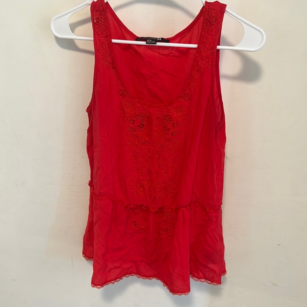 Bright coral lace tank